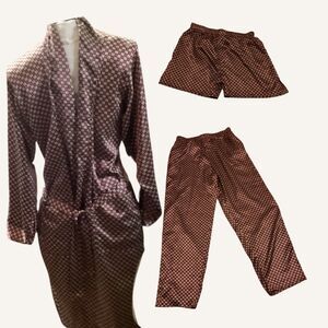 4 HIM Men's 3 Pc Large Silky PJ Set, Shorts Long Pants Kimono Long burgundy